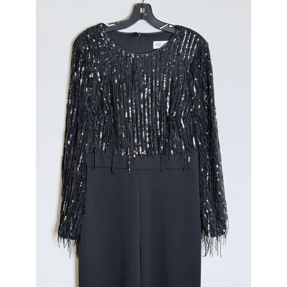 Eliza J Black Sequin Fringe Wide Leg Jumpsuit Women's Size 10 Formal - Picture 6 of 16